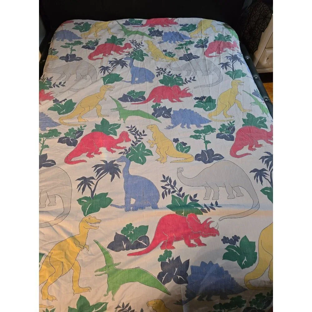 Vintage 80s Dinosaur Sheets Set Flat Fitted T-rex